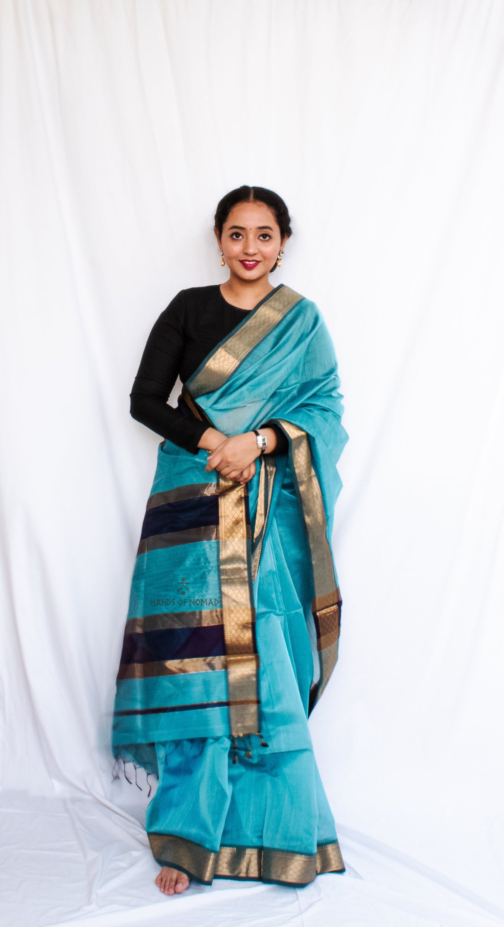 Blue Cotton Silk Maheshwari Saree