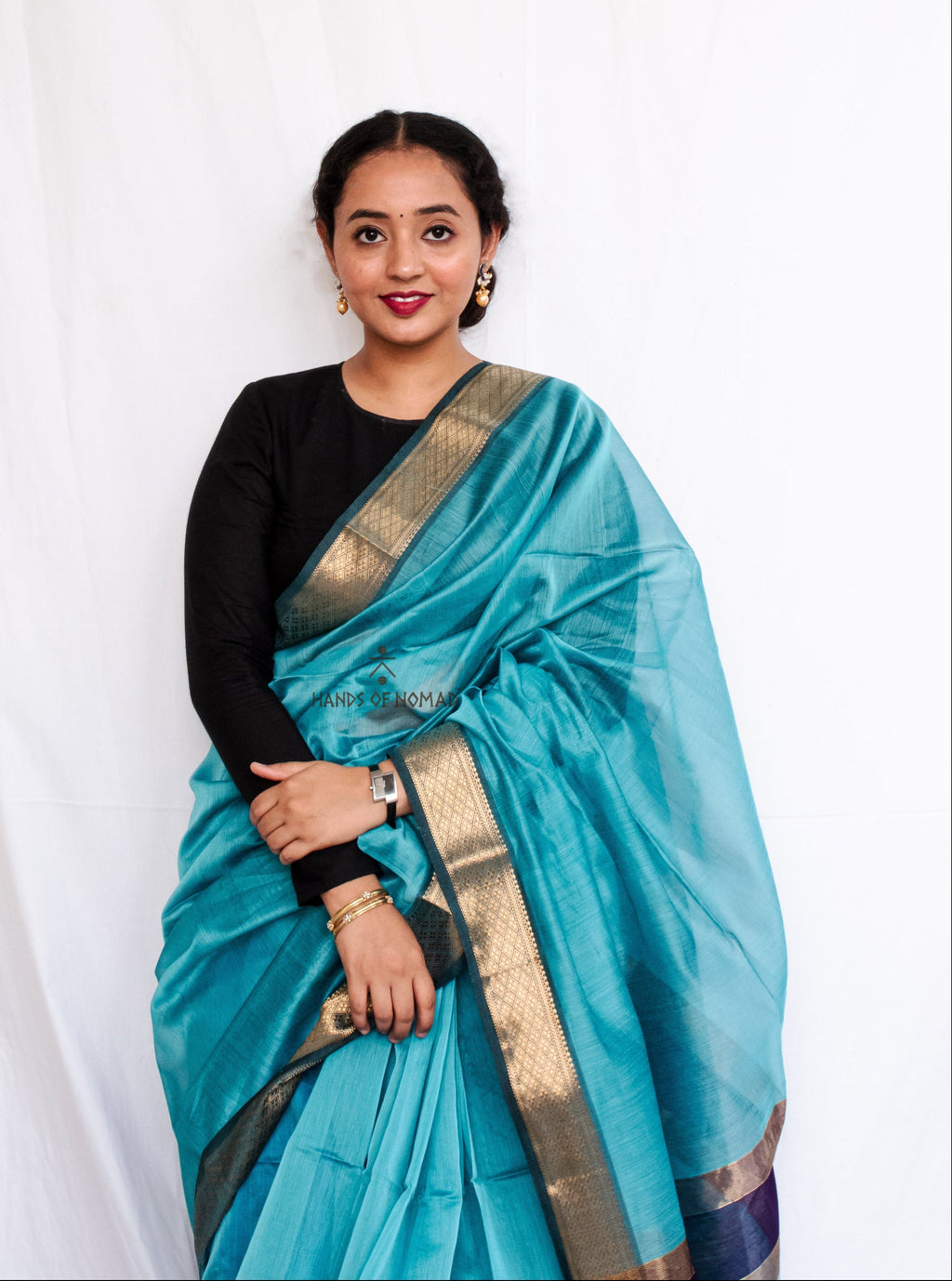 Blue Cotton Silk Maheshwari Saree