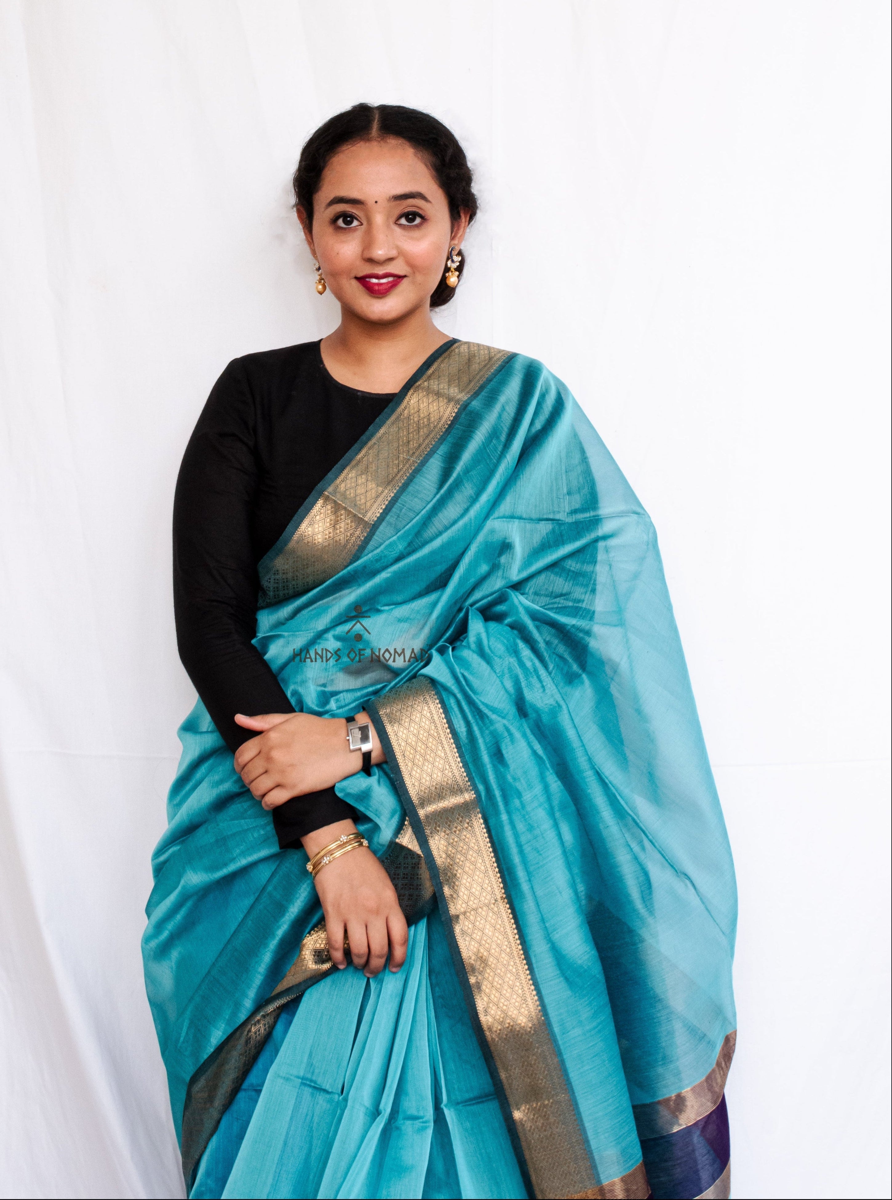 Blue Cotton Silk Maheshwari Saree