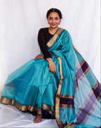 Blue Cotton Silk Maheshwari Saree