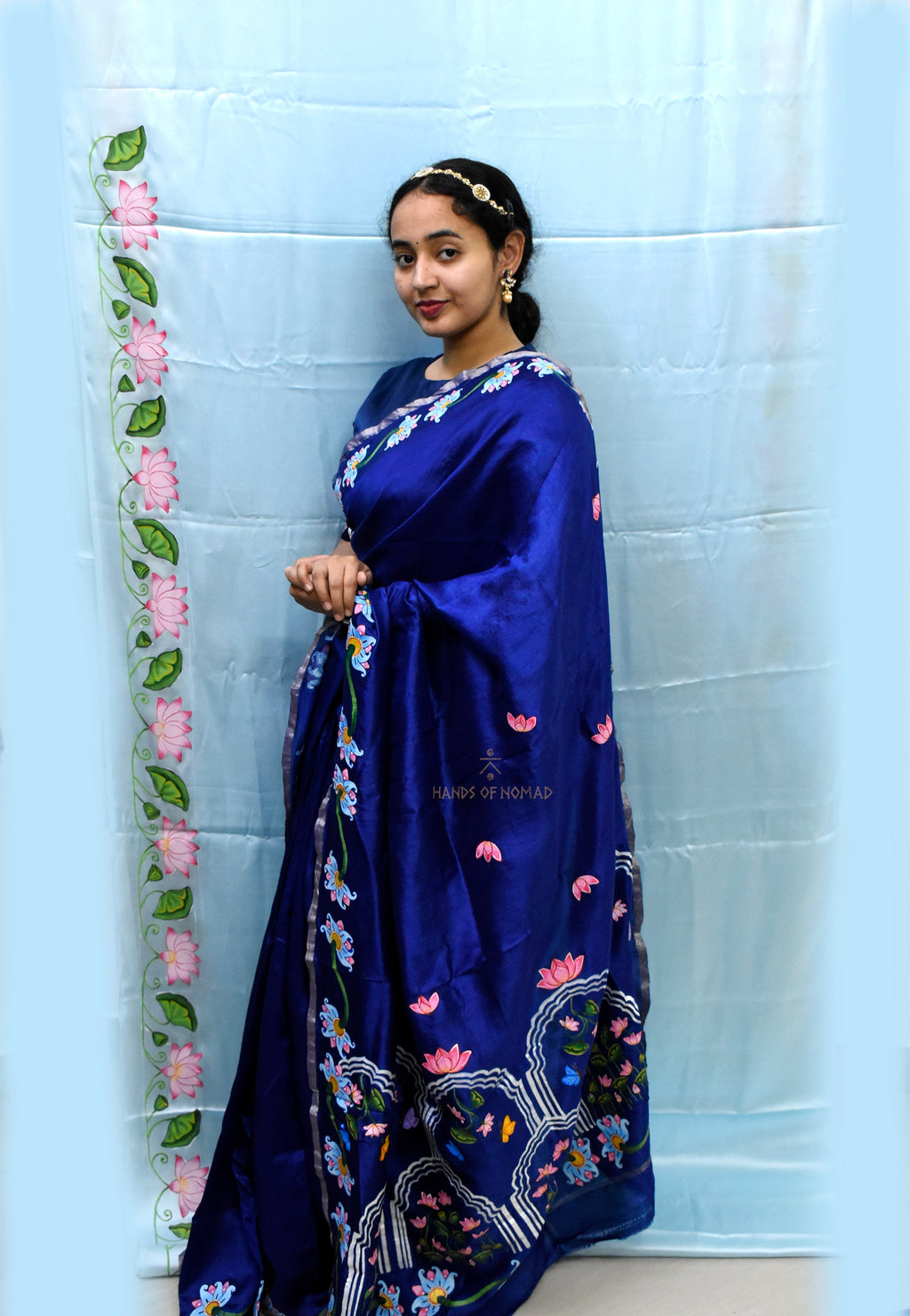 Blue Hand Painted Pichwai Silk Saree