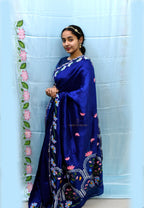 Blue Hand Painted Pichwai Silk Saree