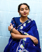 Blue Hand Painted Pichwai Silk Saree
