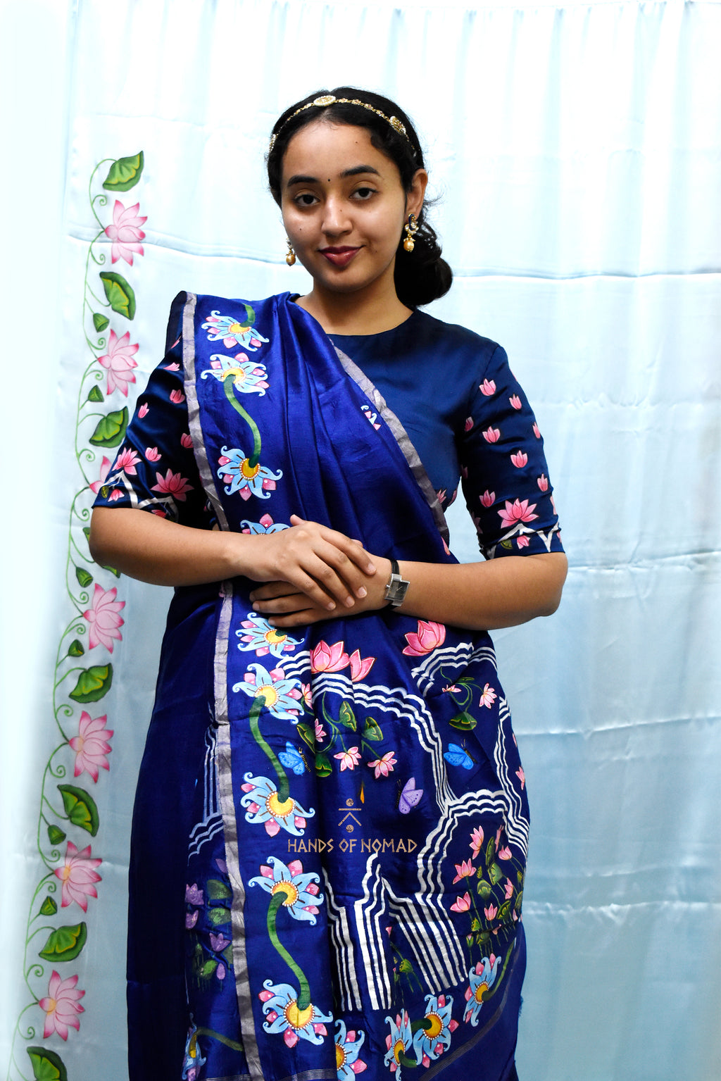 Blue Hand Painted Pichwai Silk Saree