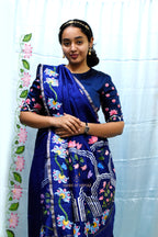 Blue Hand Painted Pichwai Silk Saree