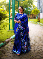 Blue Hand Painted Pichwai Silk Saree