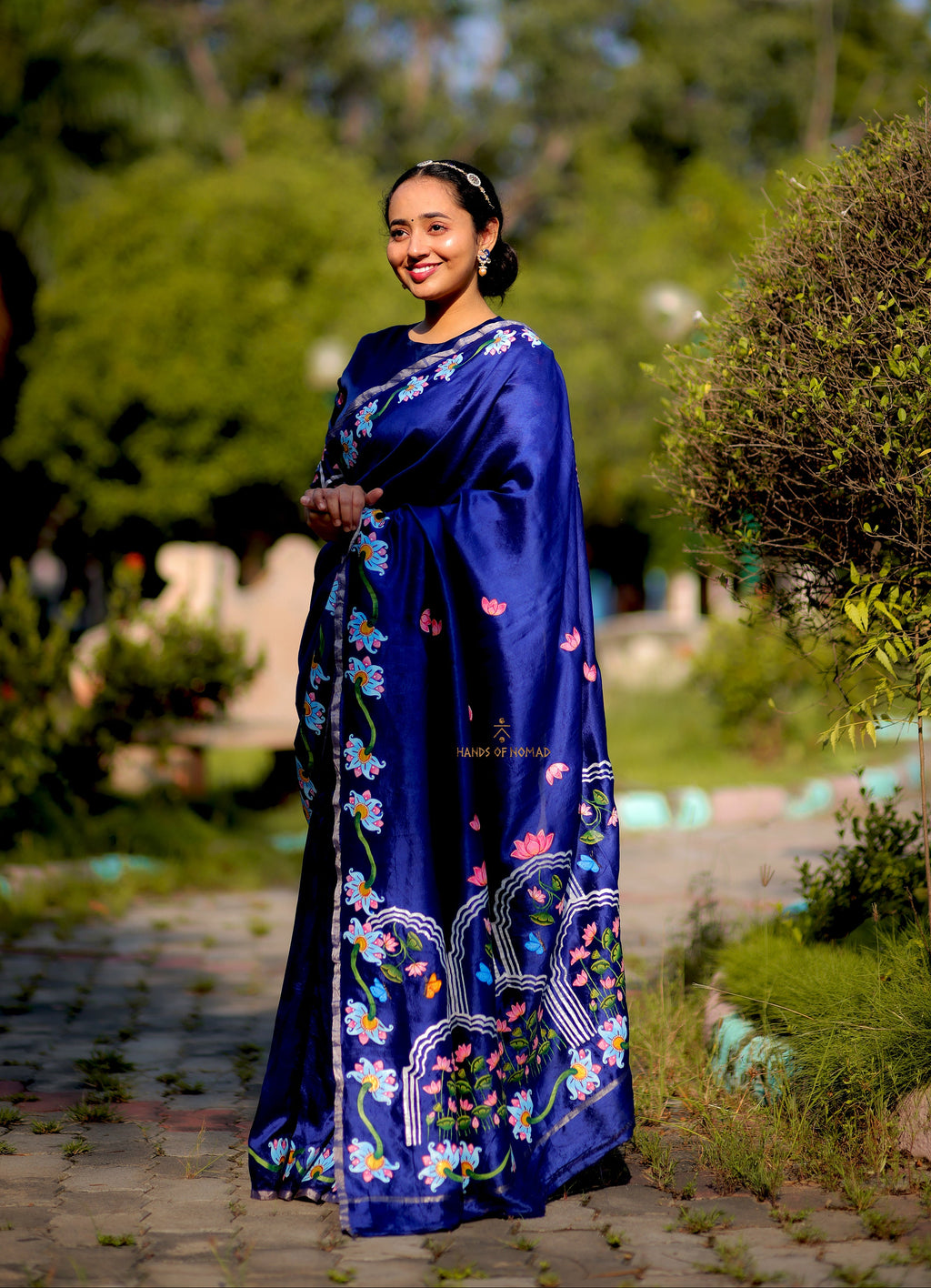 Blue Hand Painted Pichwai Silk Saree