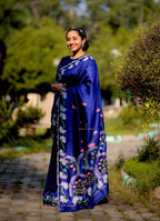 Blue Hand Painted Pichwai Silk Saree