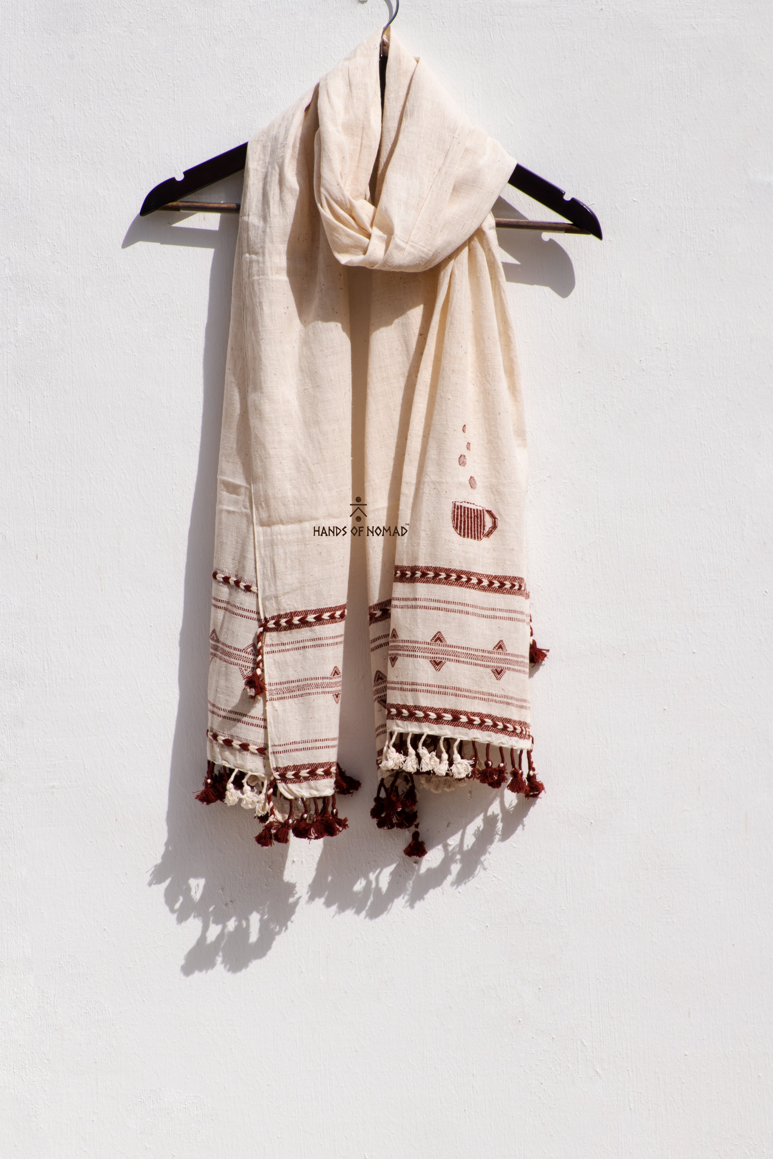 White cotton Coffee Stole HANDS OF NOMAD