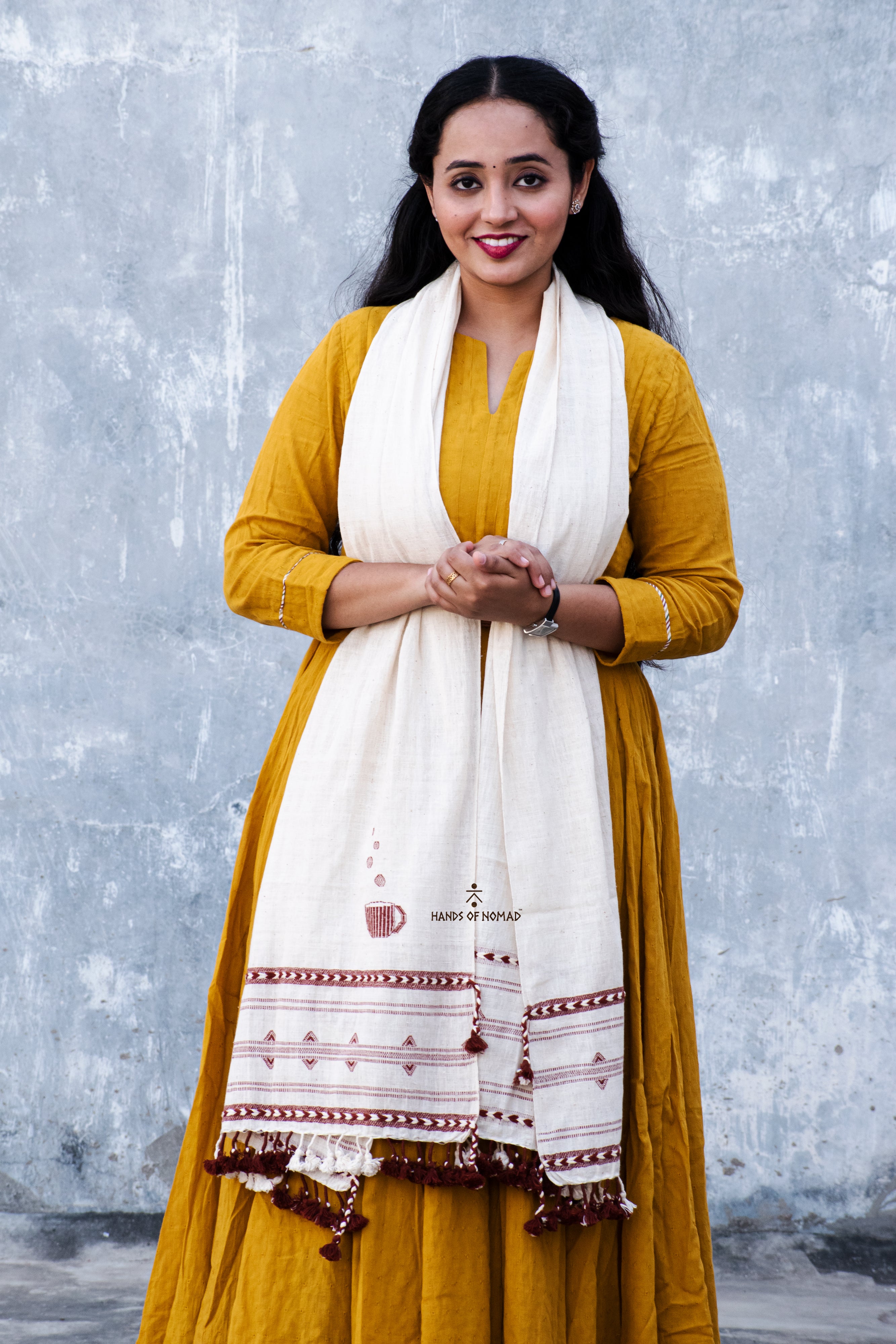 White cotton Coffee Stole HANDS OF NOMAD