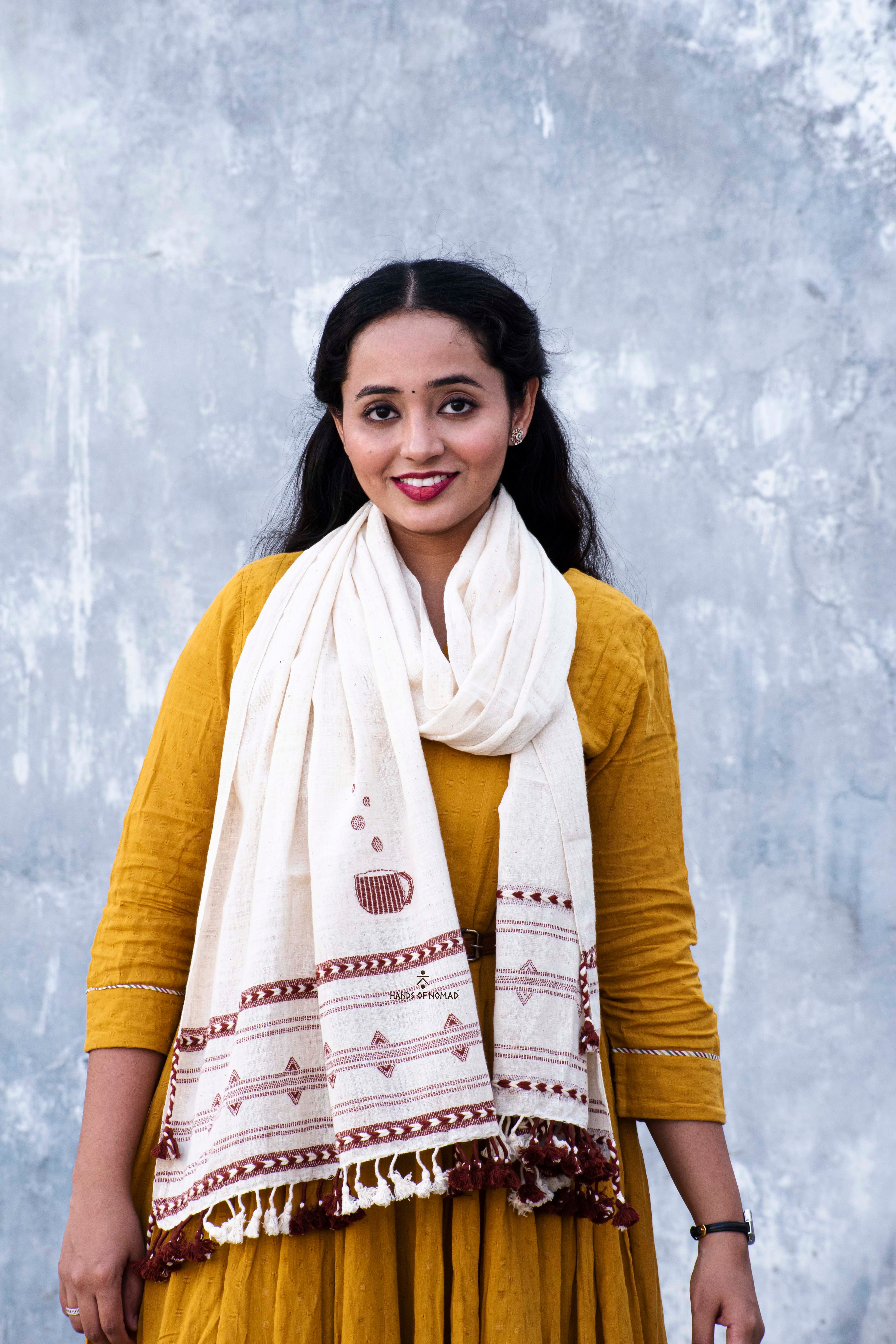 White cotton Coffee Stole HANDS OF NOMAD