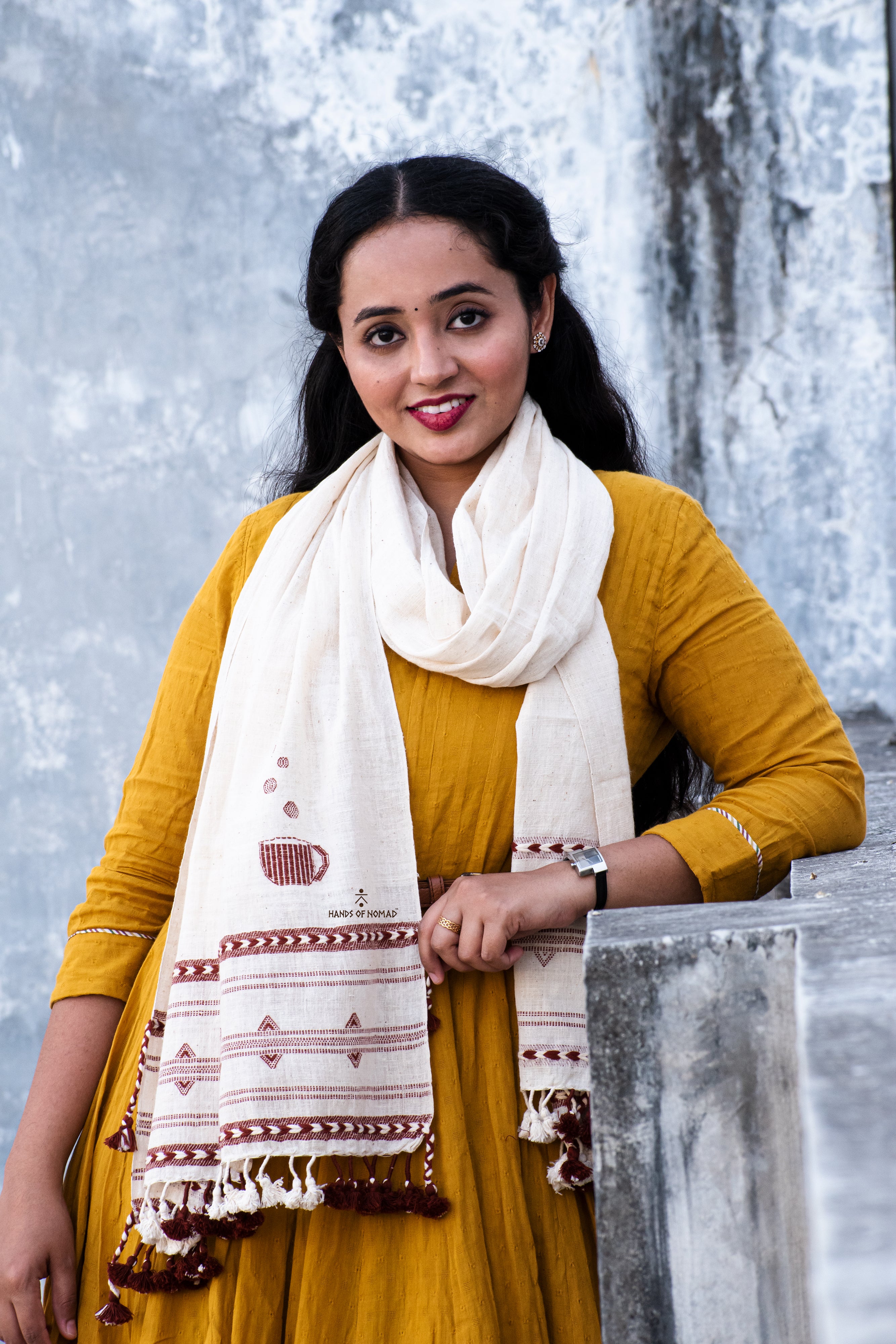 White cotton Coffee Stole HANDS OF NOMAD