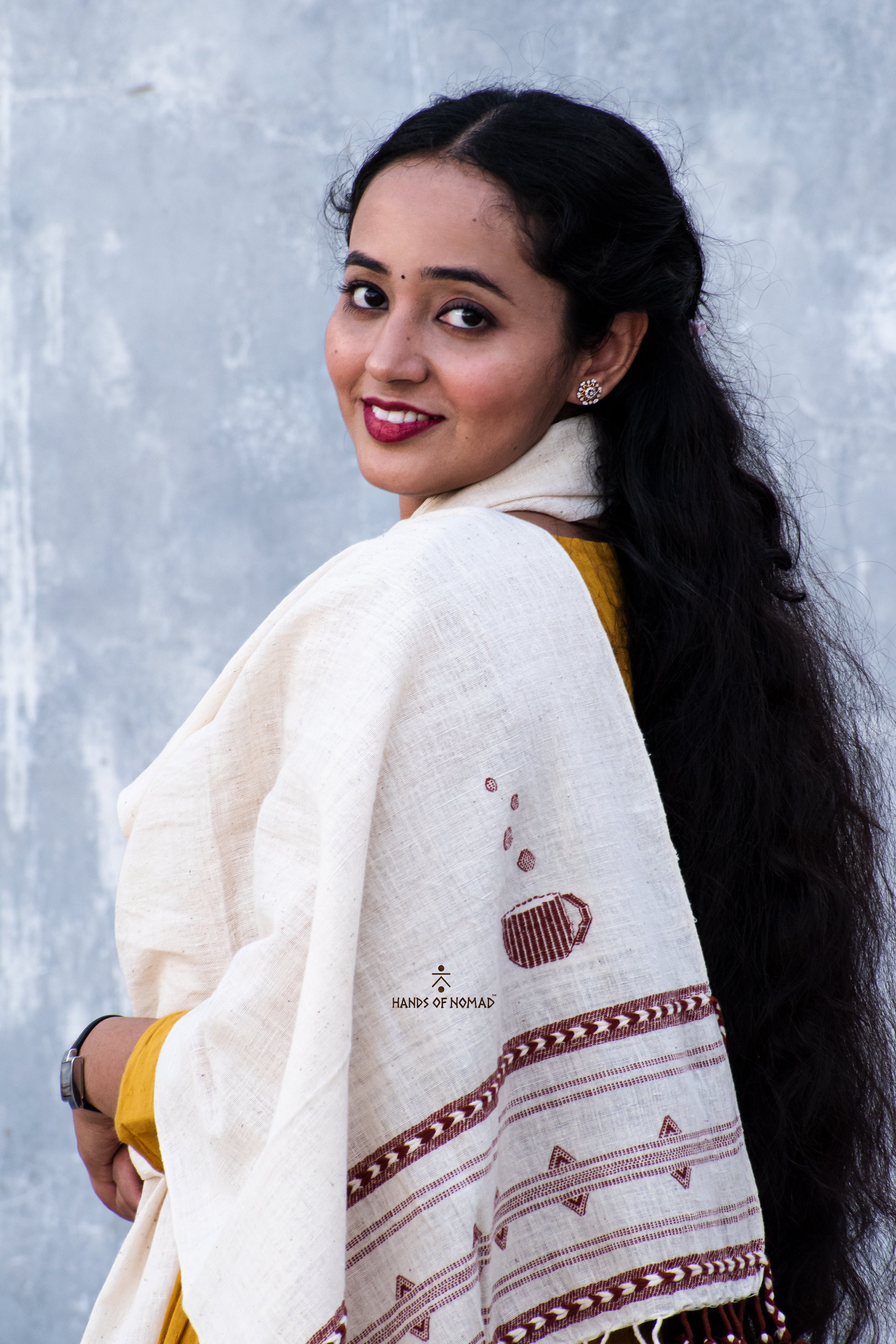 White cotton Coffee Stole HANDS OF NOMAD