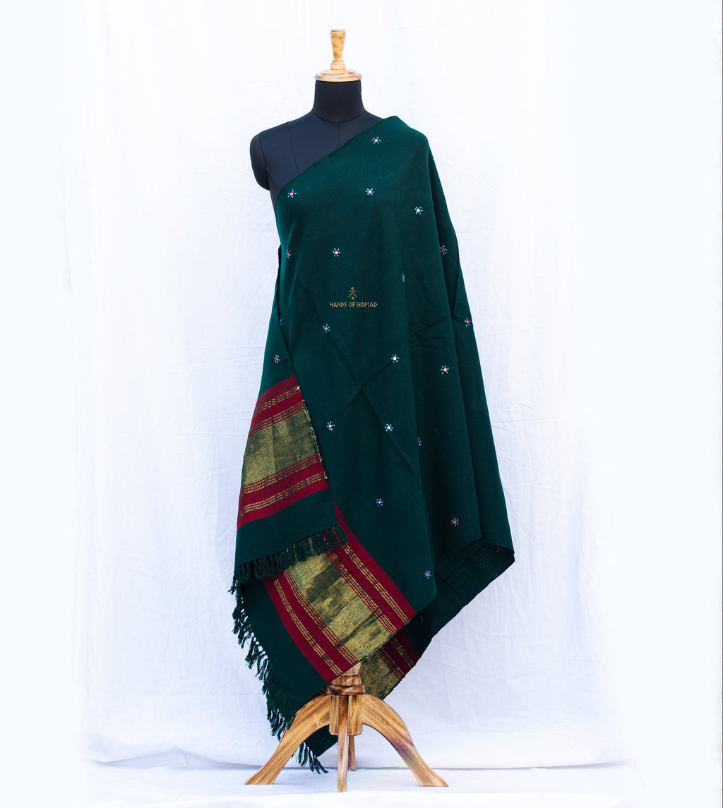 Green Bhujodi Woolen Shawl