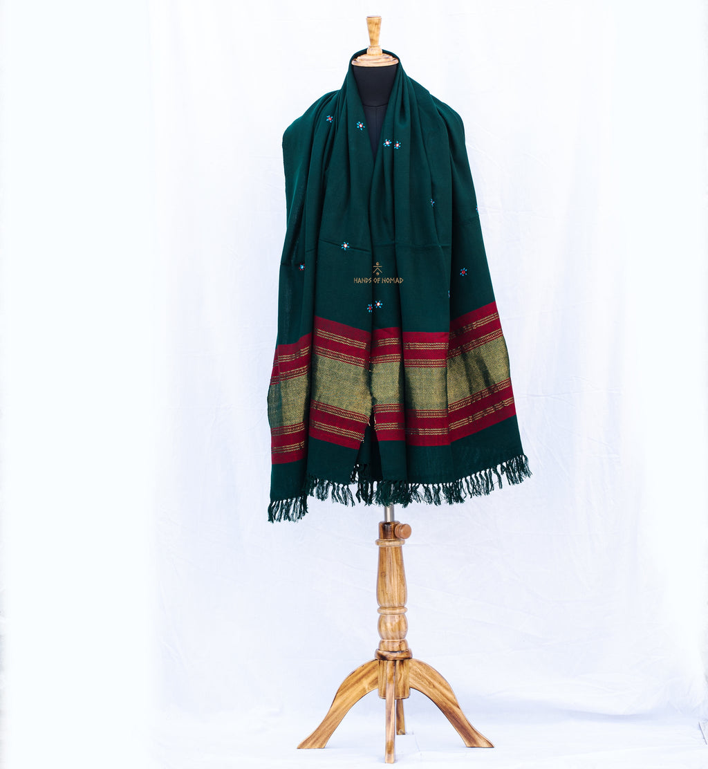 Green Bhujodi Woolen Shawl