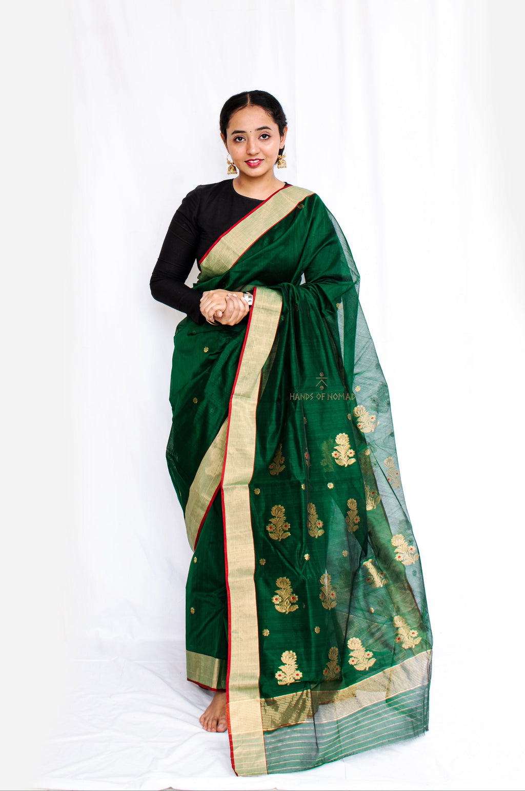 Green Cotton Silk Chanderi Saree