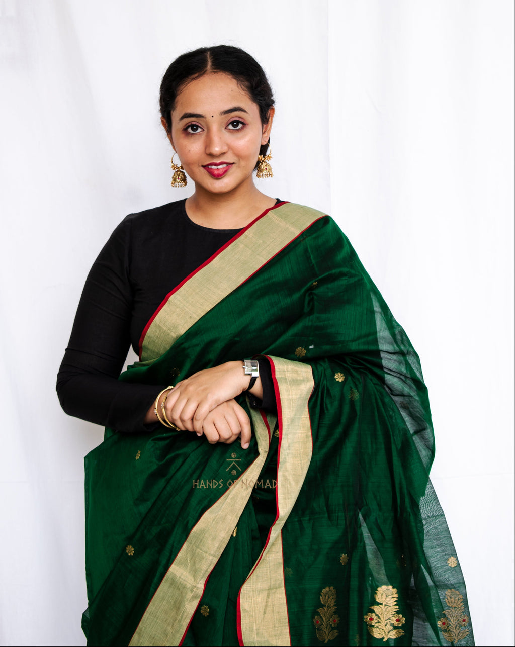 Green Cotton Silk Chanderi Saree