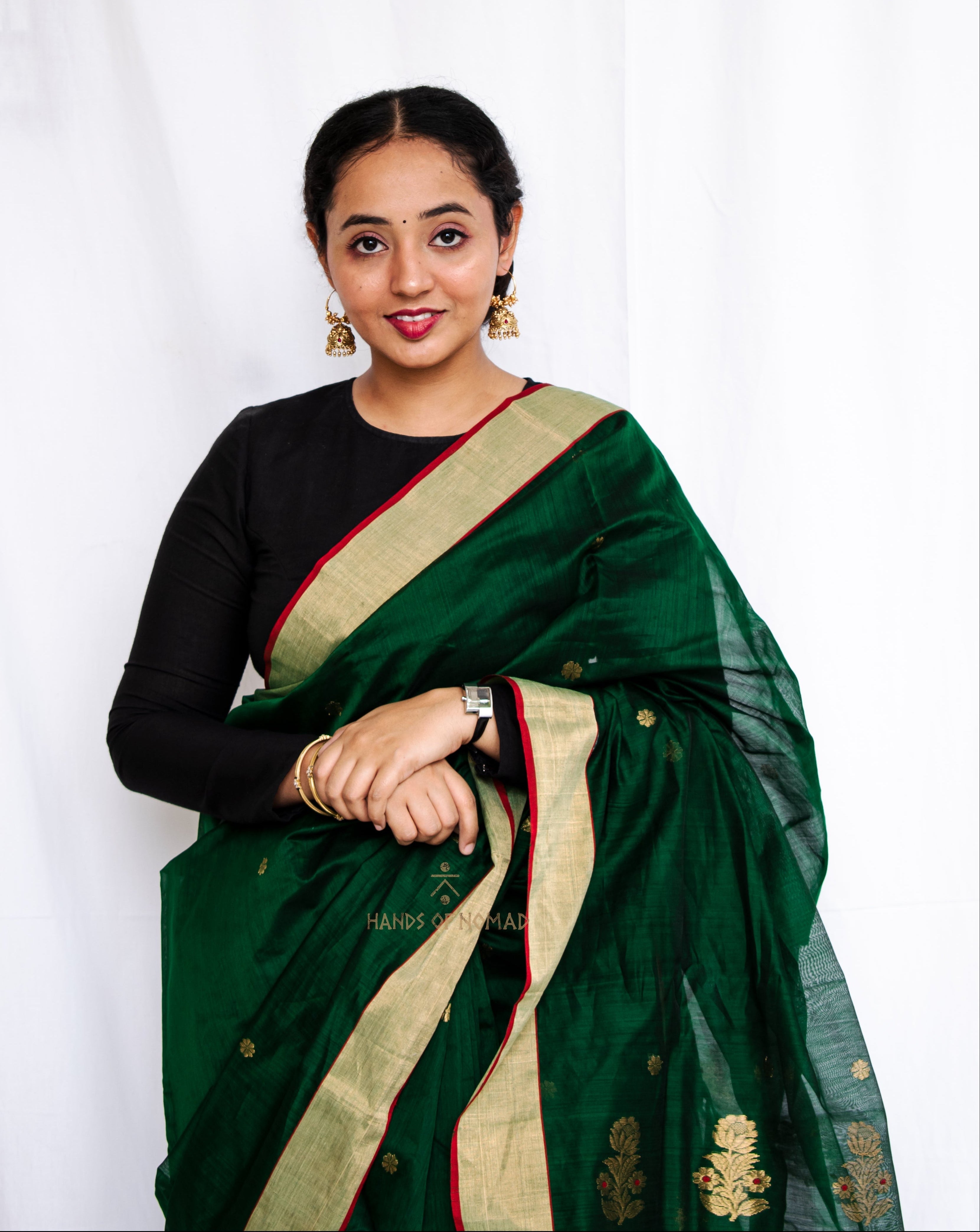 Green Cotton Silk Chanderi Saree