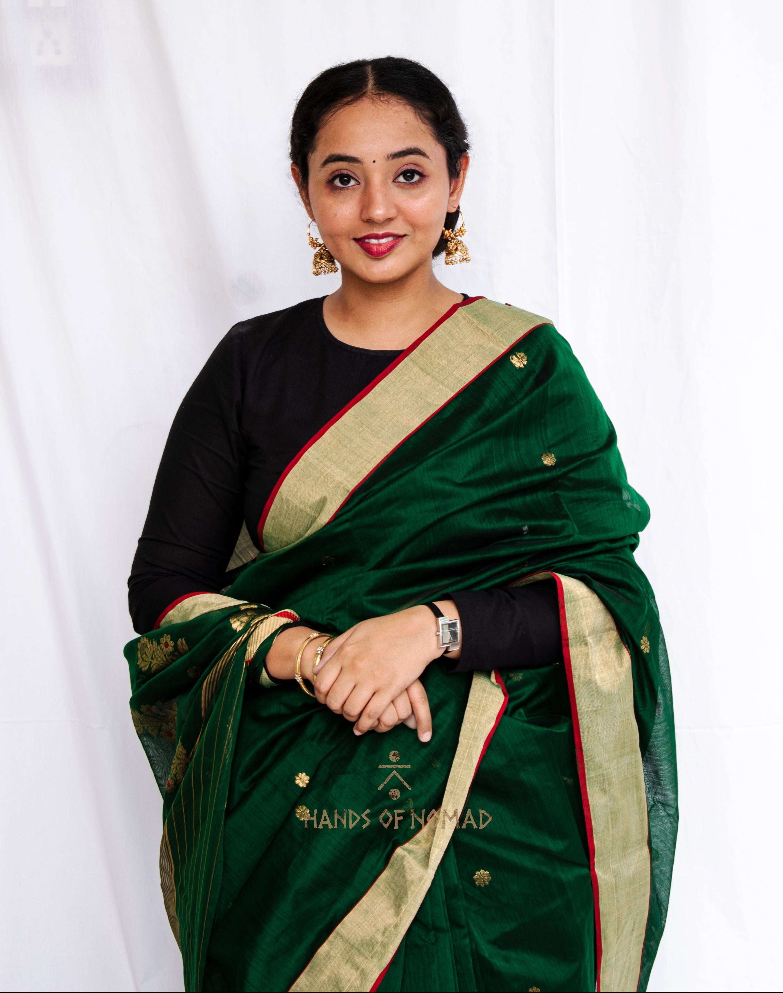 Green Cotton Silk Chanderi Saree