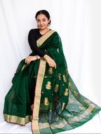 Green Cotton Silk Chanderi Saree