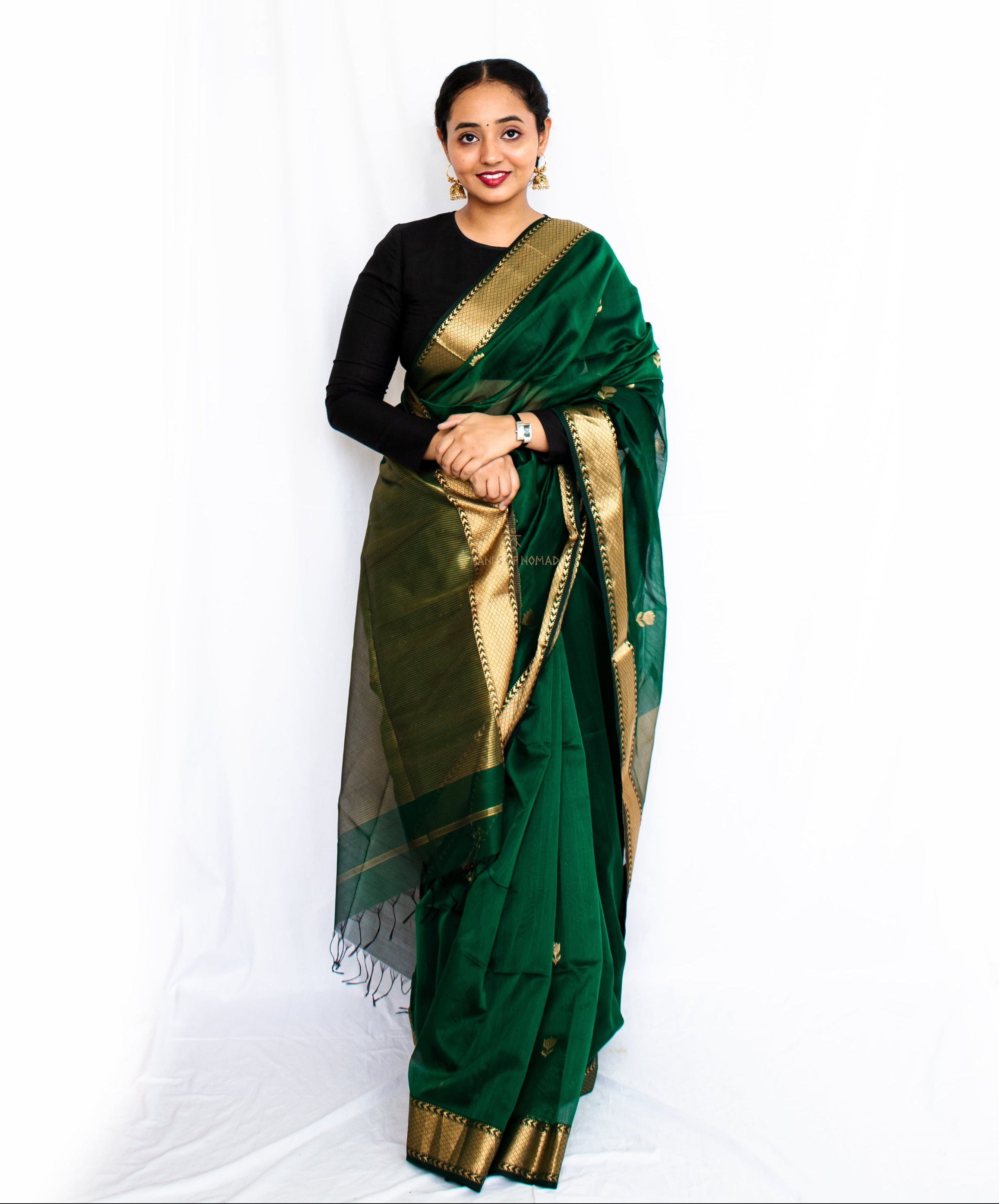 Green Cotton Silk Maheshwari Saree