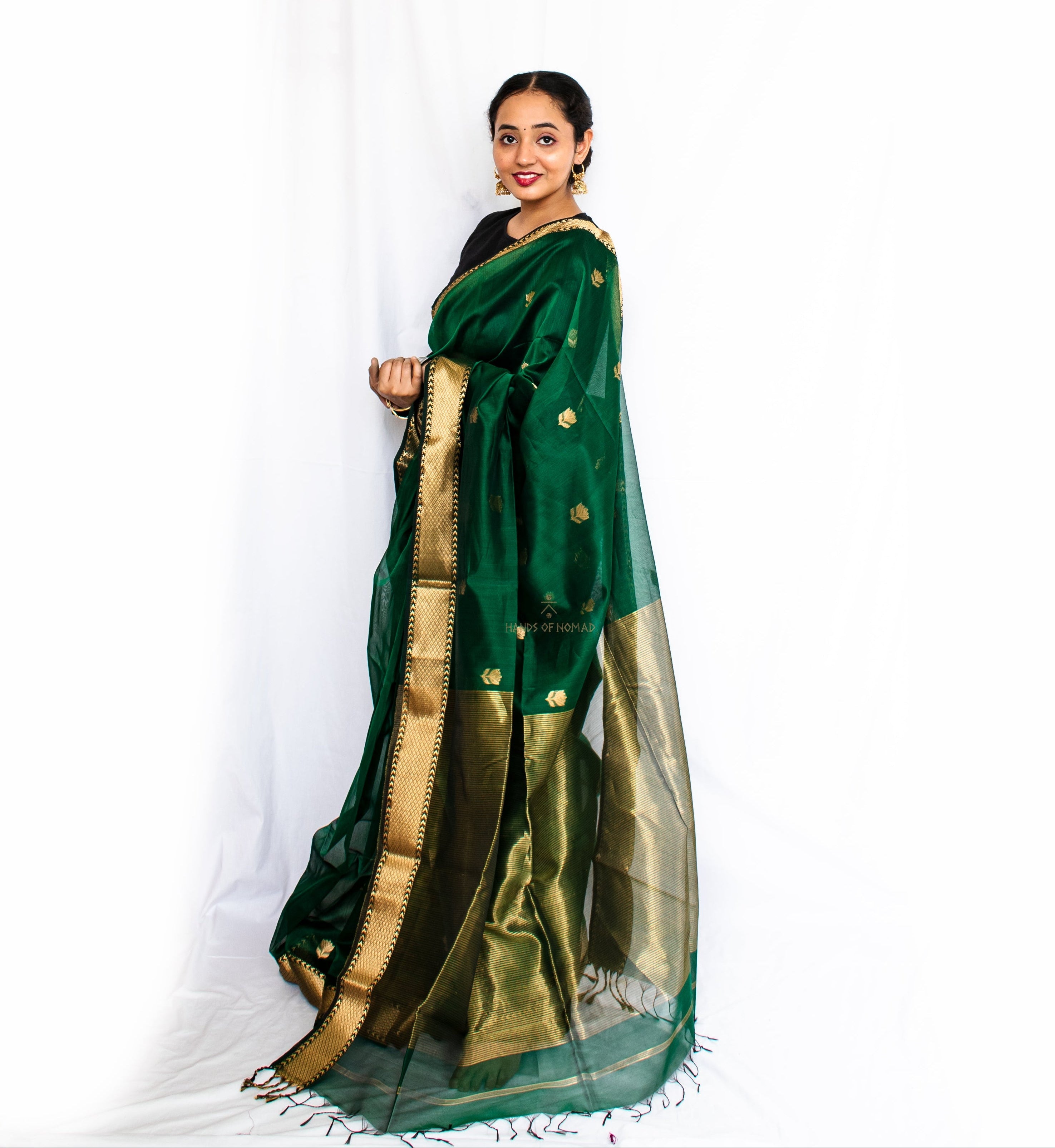 Green Cotton Silk Maheshwari Saree