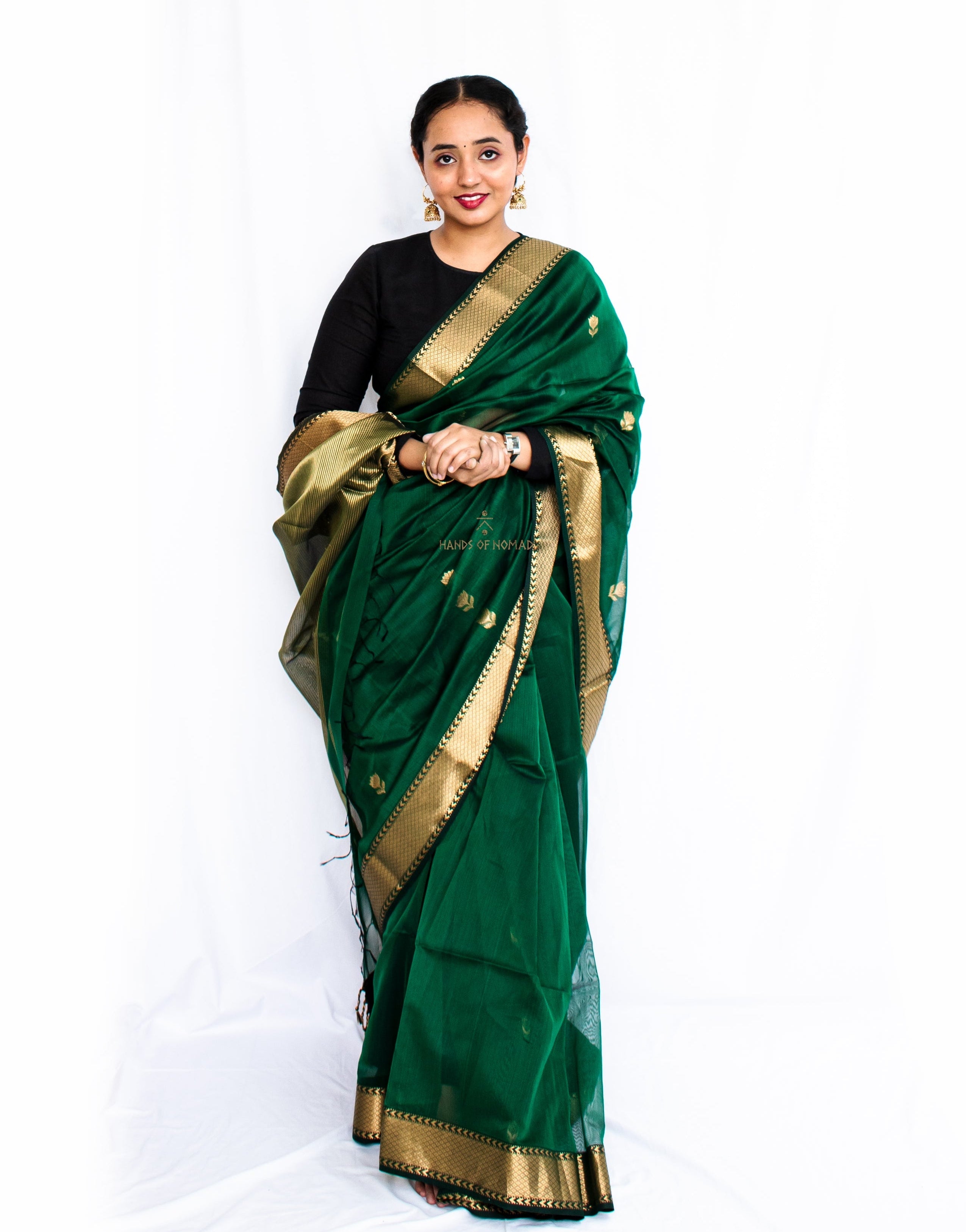 Green Cotton Silk Maheshwari Saree