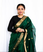Green Cotton Silk Maheshwari Saree
