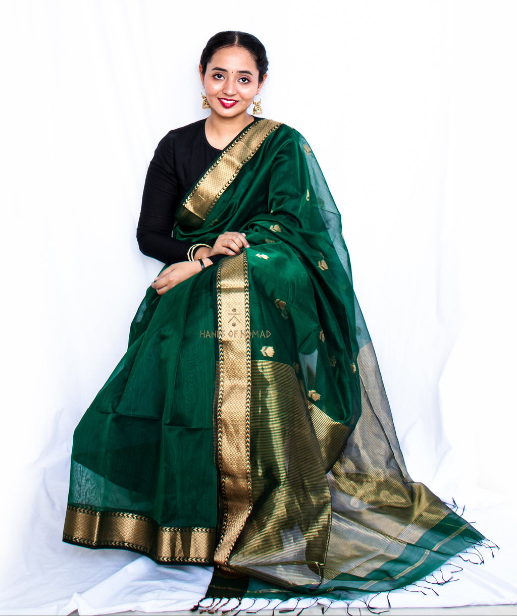 Green Cotton Silk Maheshwari Saree