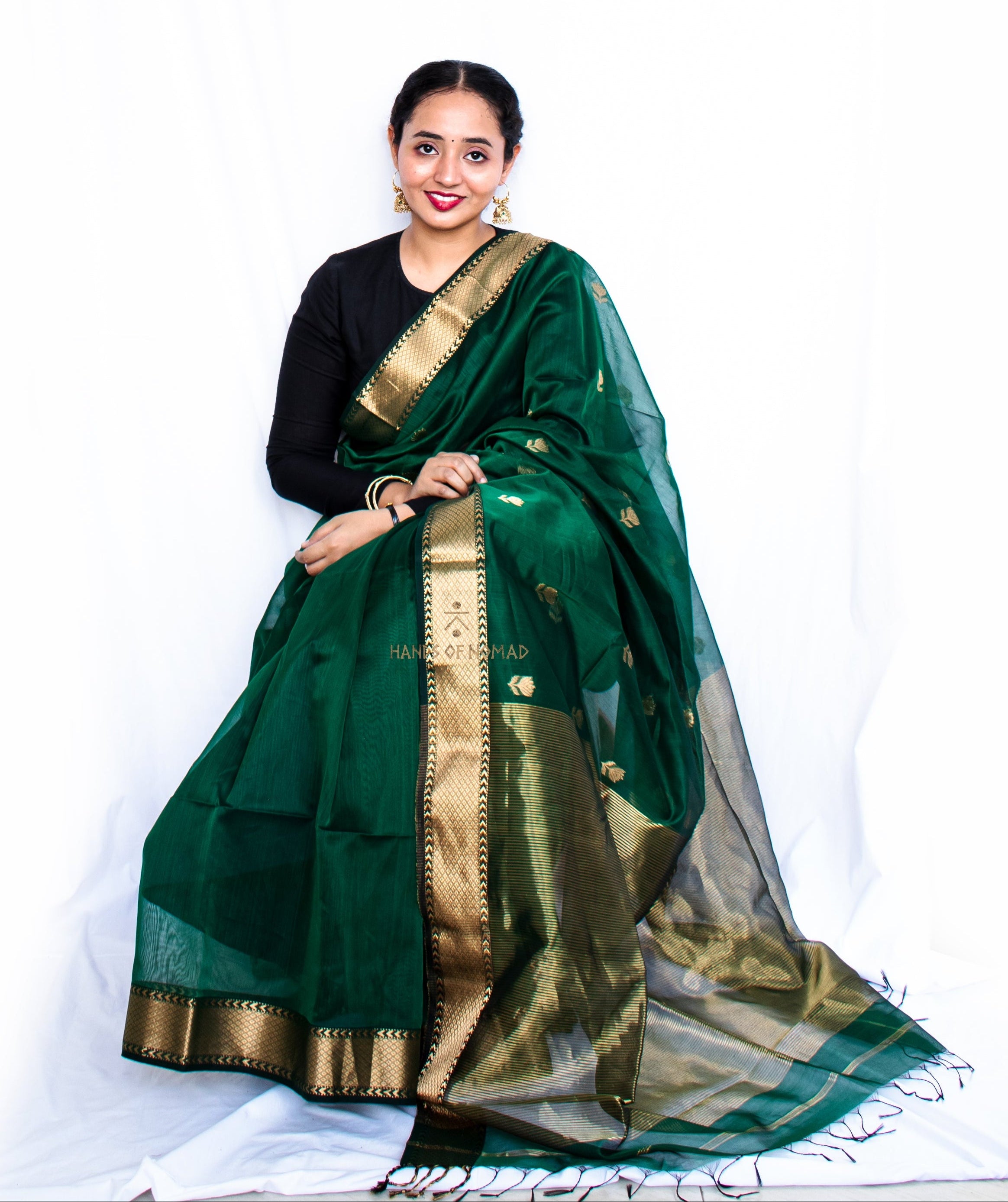 Green Cotton Silk Maheshwari Saree