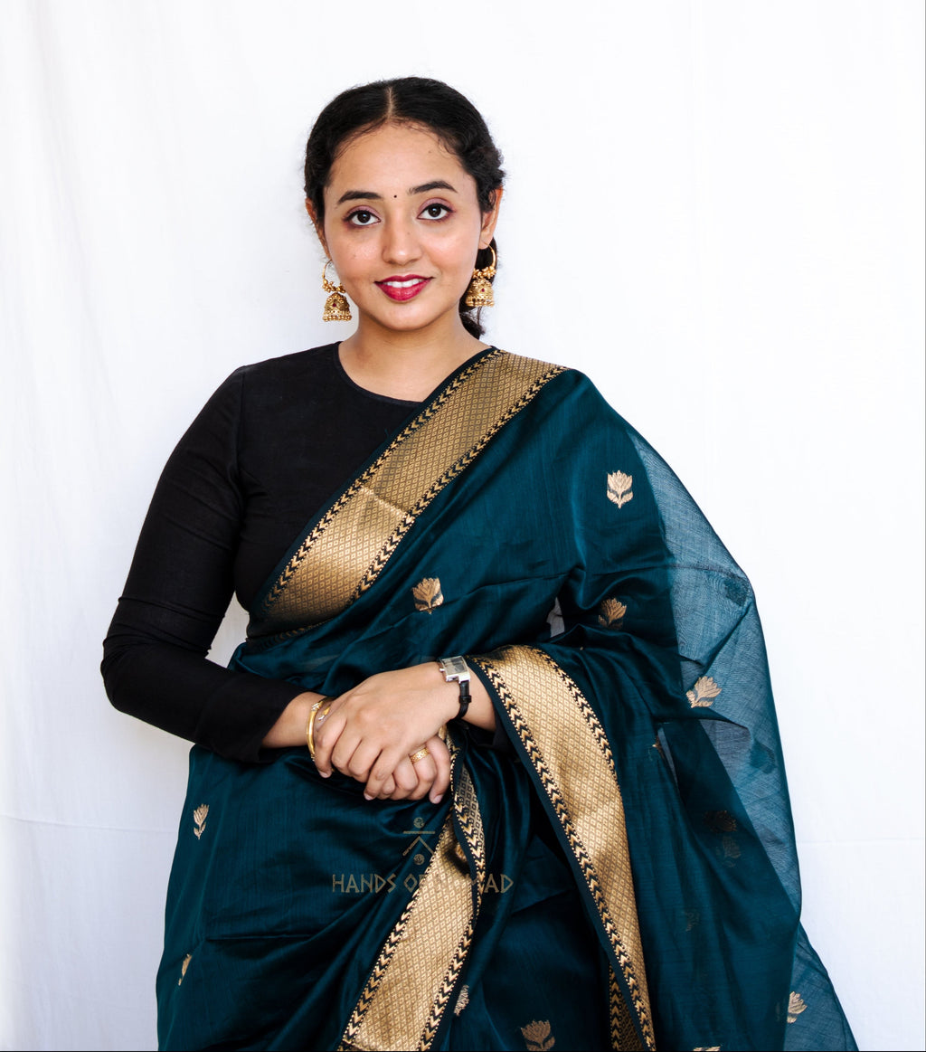 Green Cotton Silk Maheshwari Saree