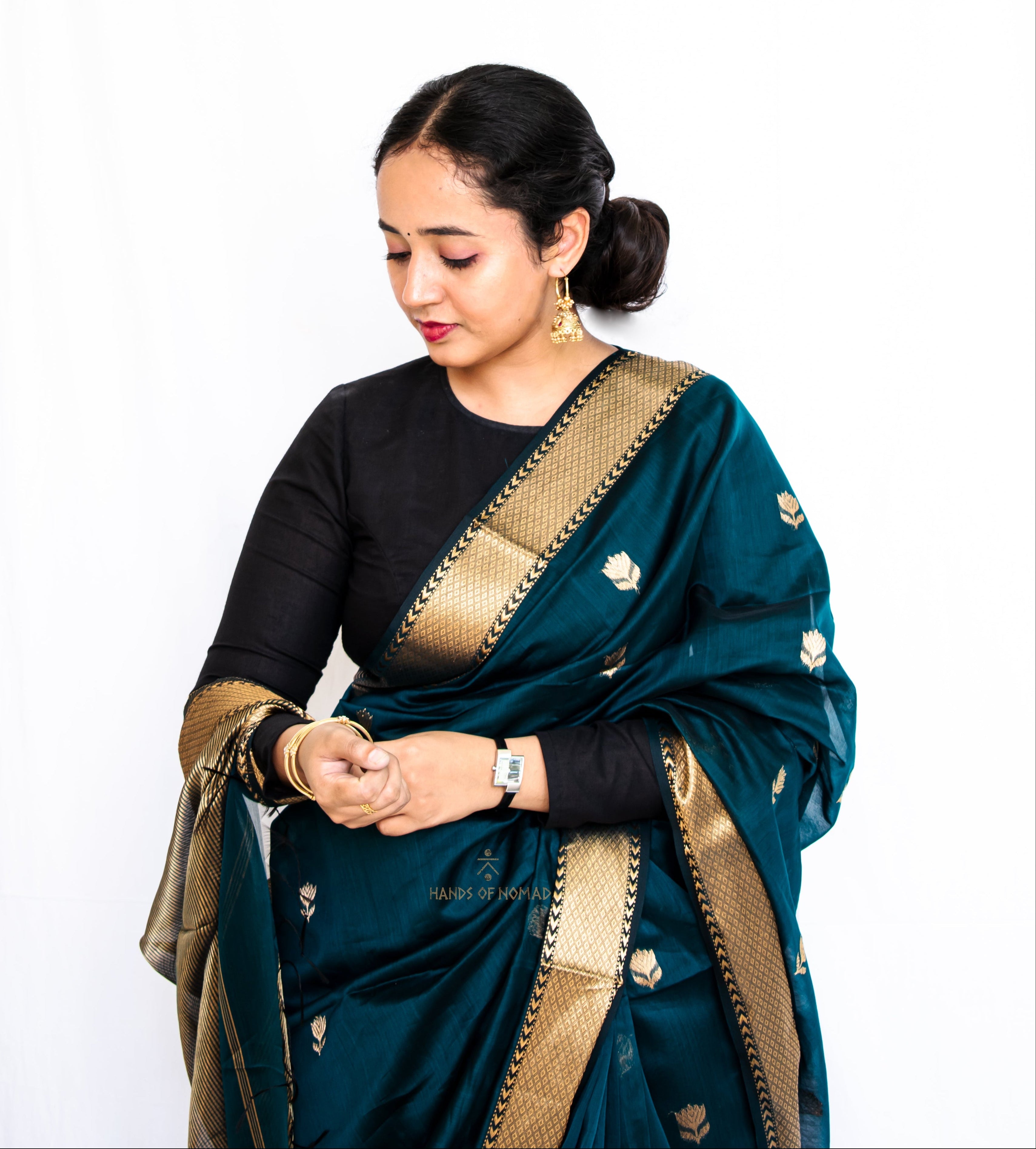 Green Cotton Silk Maheshwari Saree
