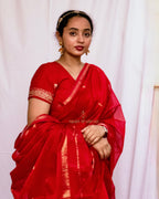 Red Cotton Silk Maheshwari Saree HN-SR-026