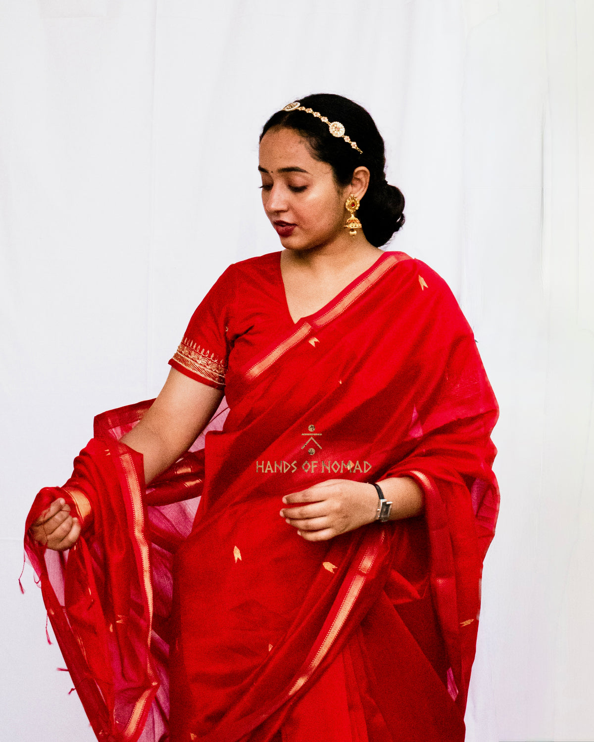 Red Cotton Silk Maheshwari Saree HN-SR-026