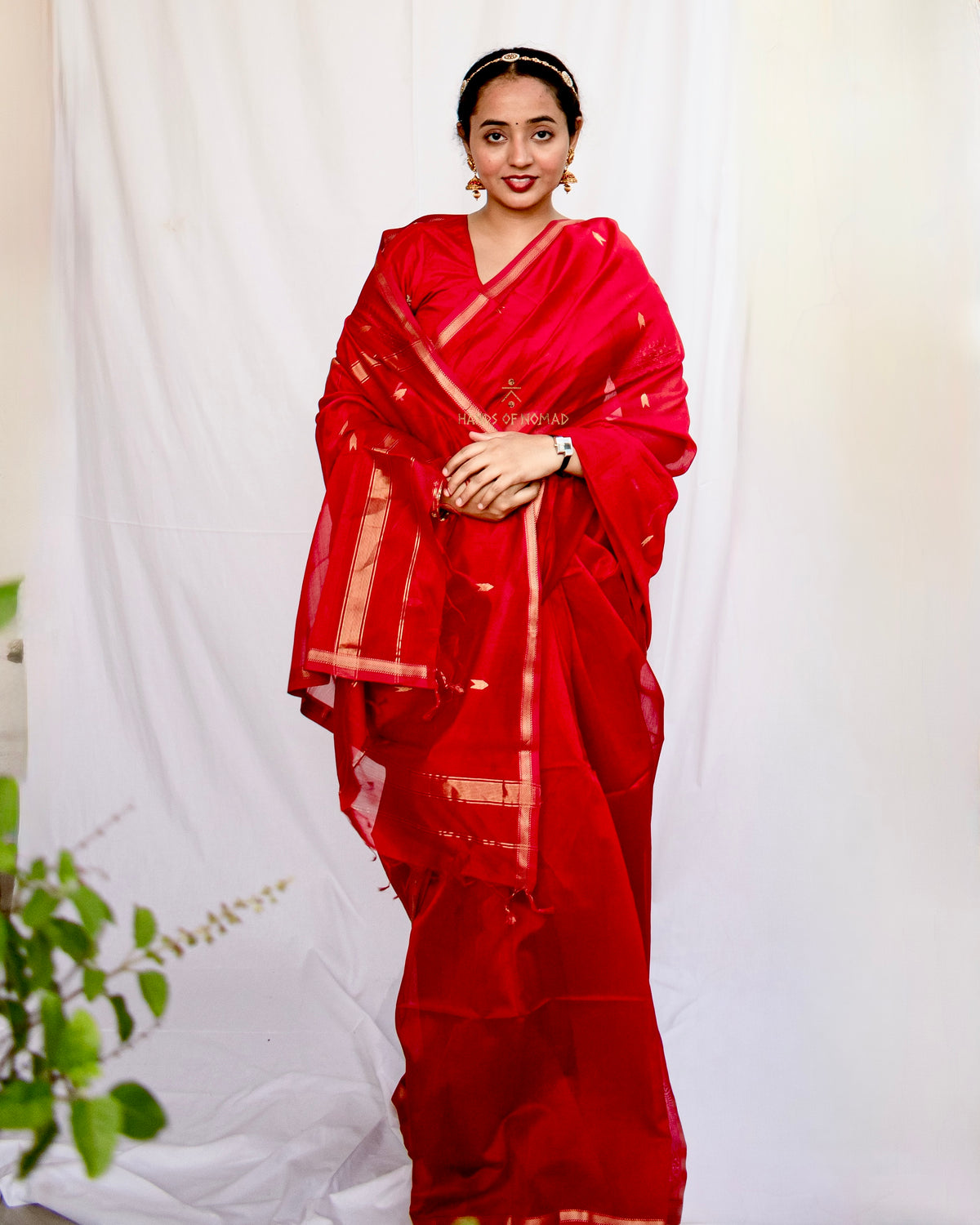 Red Cotton Silk Maheshwari Saree HN-SR-026