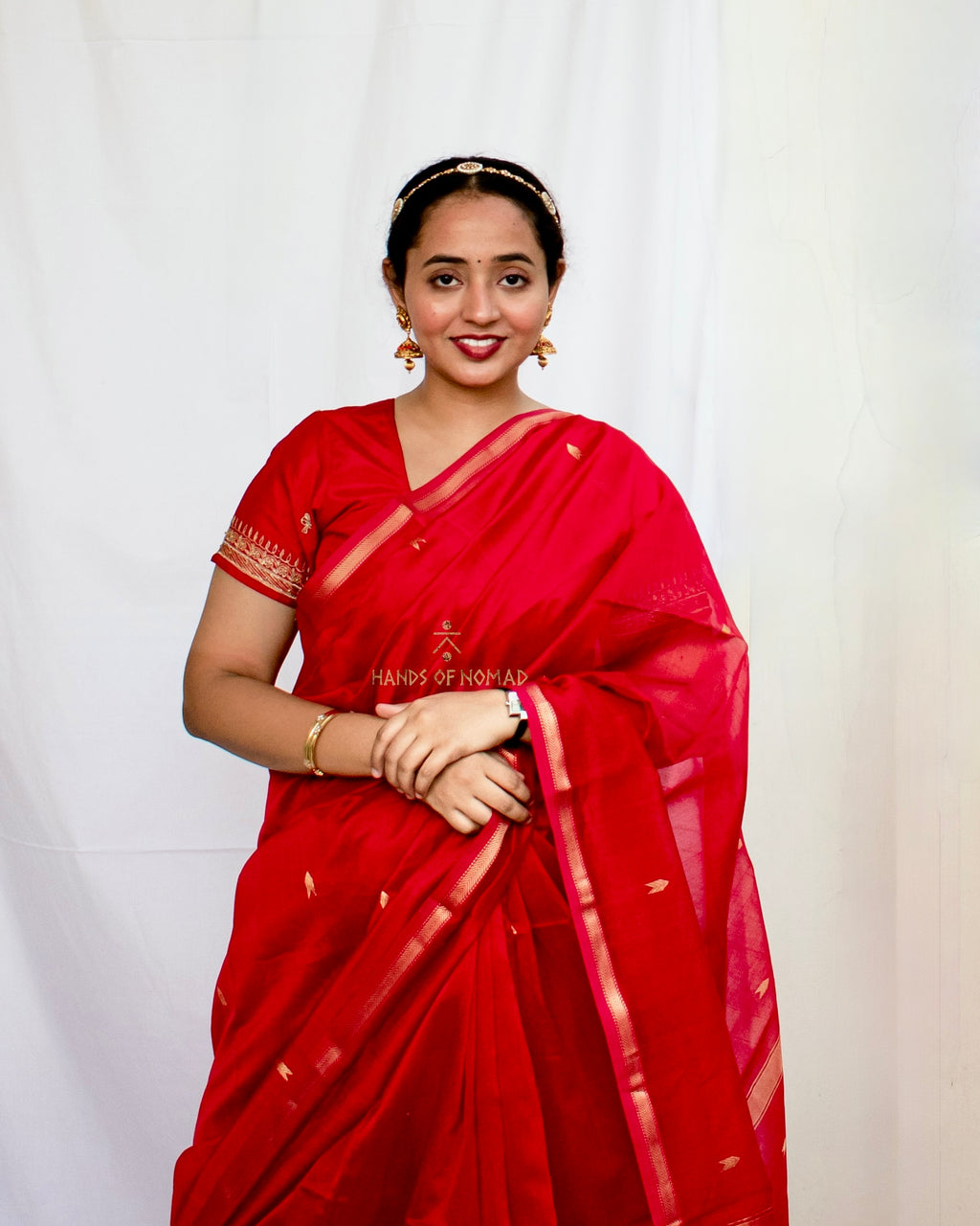 Red Cotton Silk Maheshwari Saree HN-SR-026