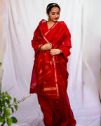 Red Cotton Silk Maheshwari Saree HN-SR-026