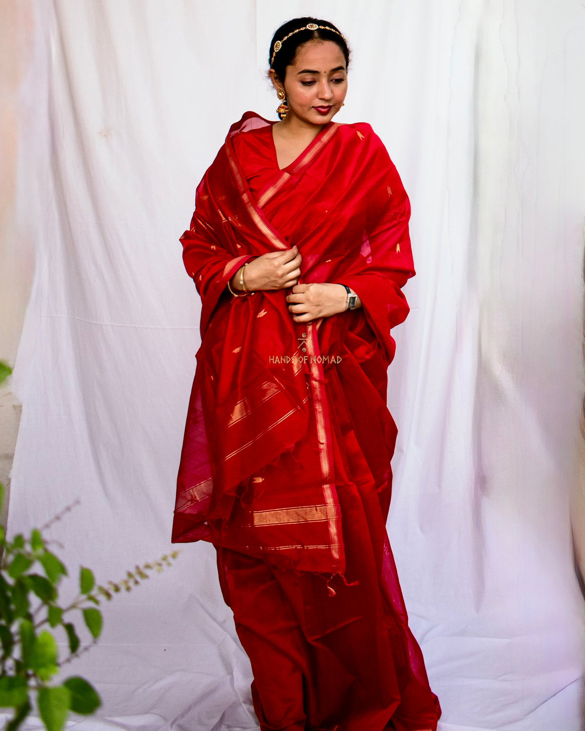 Red Cotton Silk Maheshwari Saree HN-SR-026