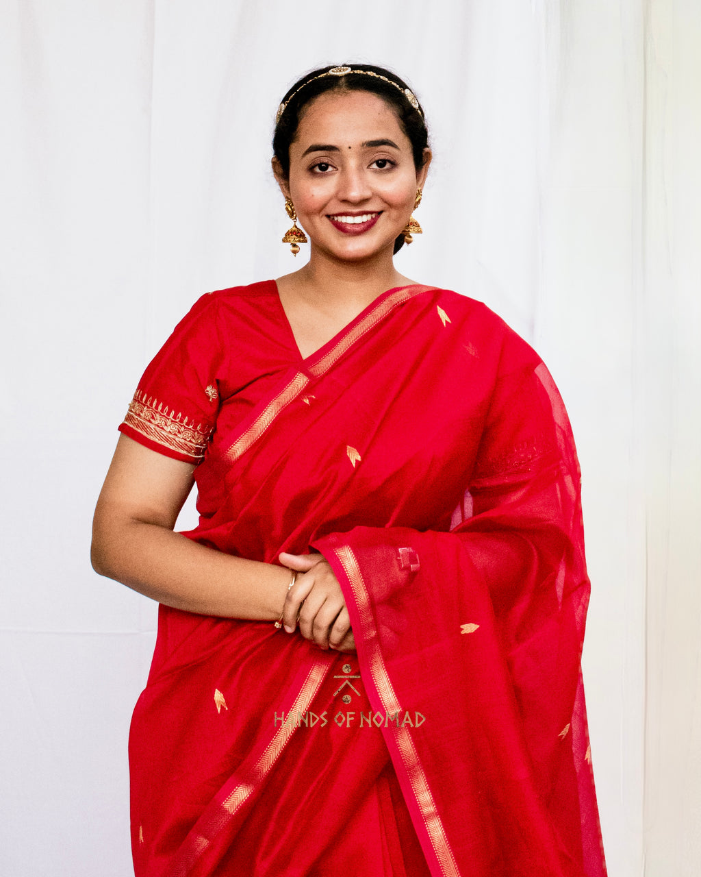 Red Cotton Silk Maheshwari Saree HN-SR-026