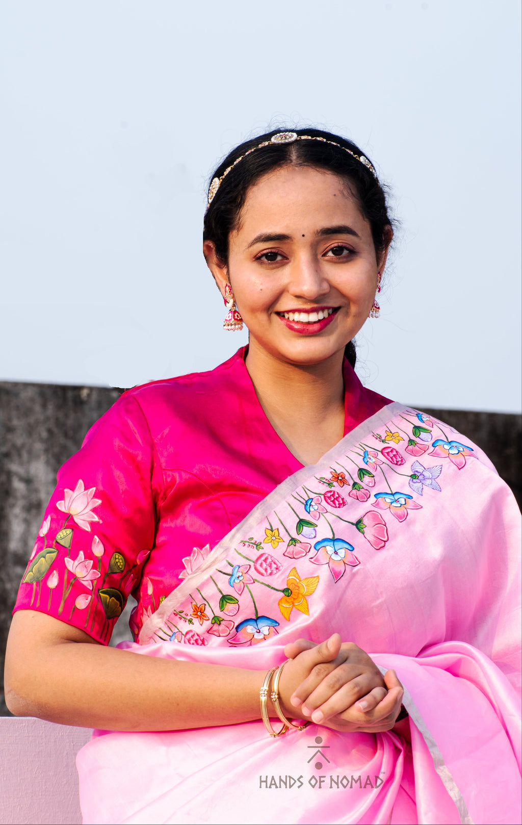 Light Pink Hand Painted Pichwai Silk Saree