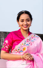 Light Pink Hand Painted Pichwai Silk Saree