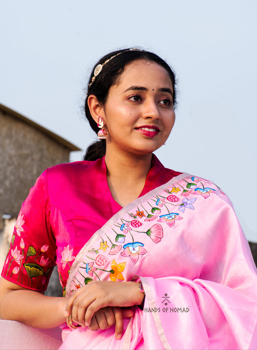 Light Pink Hand Painted Pichwai Silk Saree