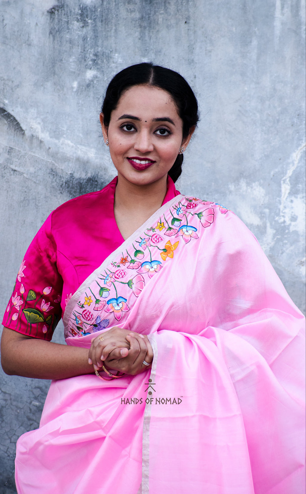 Light Pink Hand Painted Pichwai Silk Saree