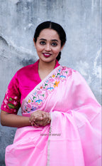 Light Pink Hand Painted Pichwai Silk Saree