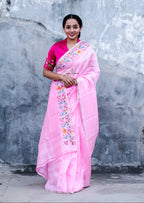Light Pink Hand Painted Pichwai Silk Saree
