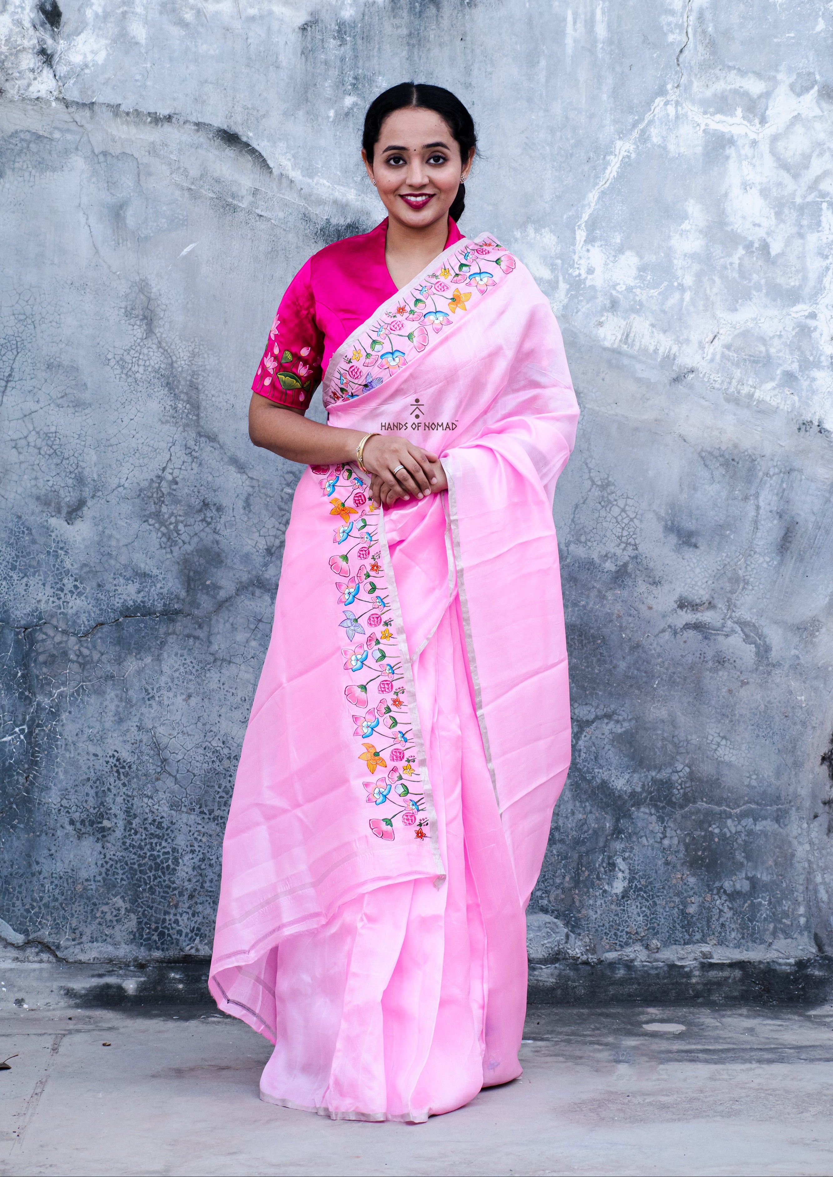Light Pink Hand Painted Pichwai Silk Saree