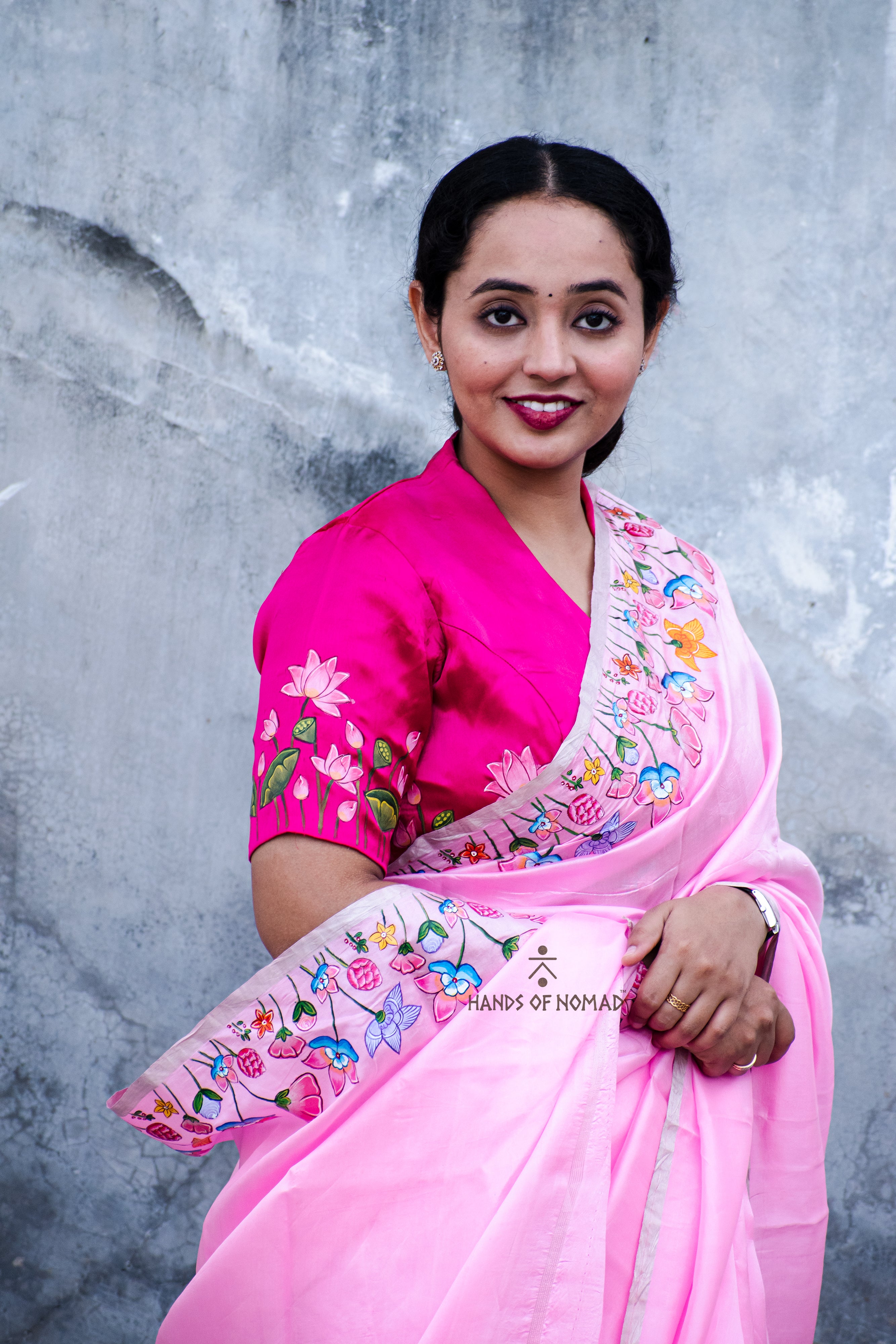 Light Pink Hand Painted Pichwai Silk Saree