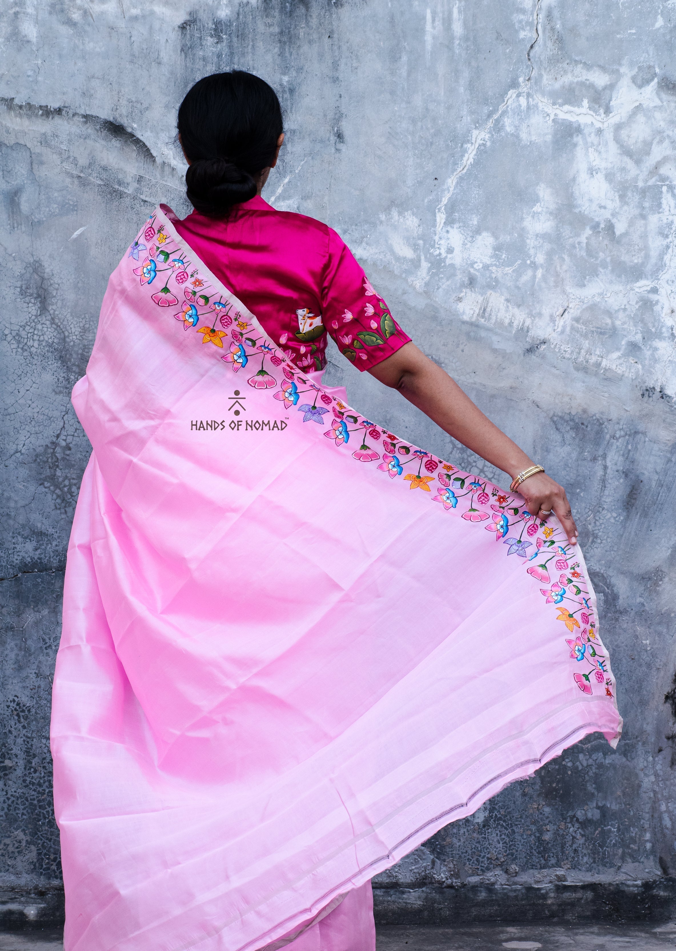 Light Pink Hand Painted Pichwai Silk Saree