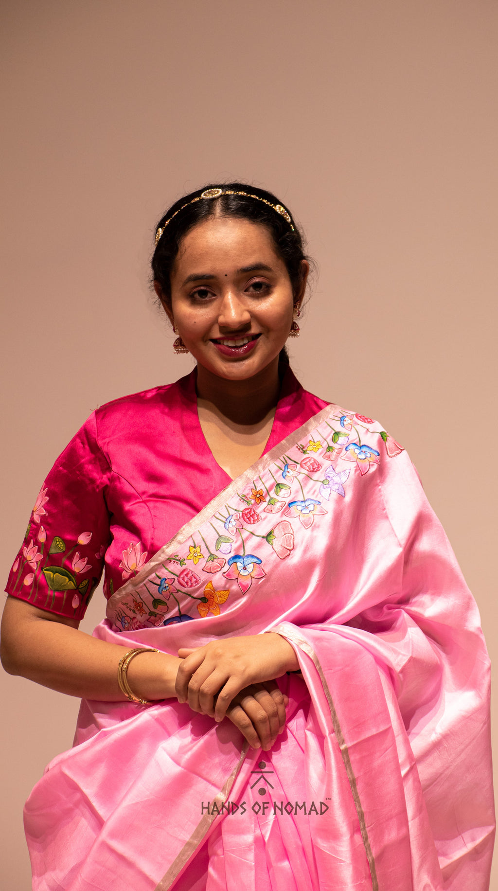 Light Pink Hand Painted Pichwai Silk Saree