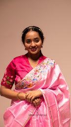 Light Pink Hand Painted Pichwai Silk Saree